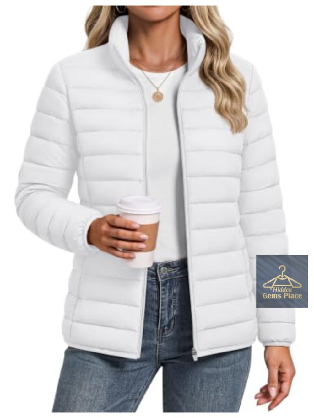 Lightweight Quilted Puffer Jacket Zip Front Winter Coat
